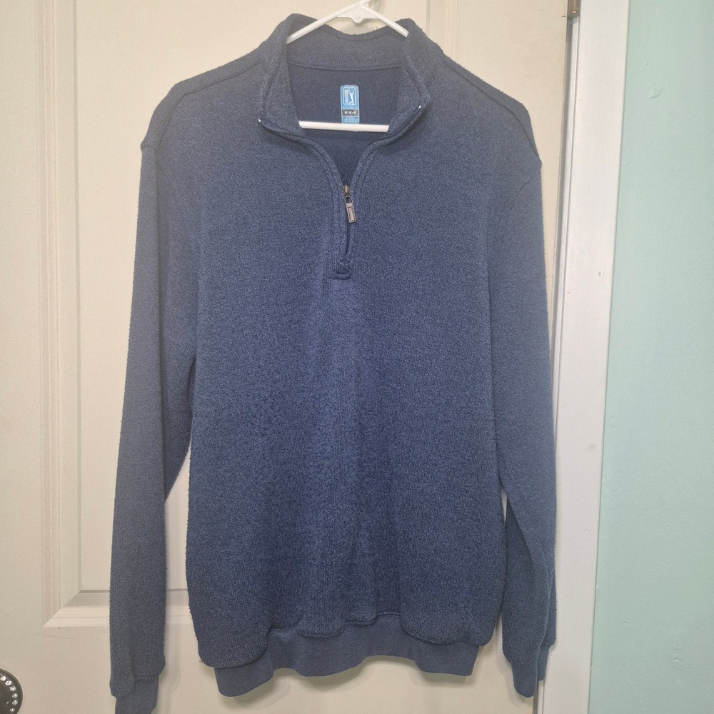 PGA Tour Men's Quarter-Zip Fleece Pullover Sweater Blue Size Medium